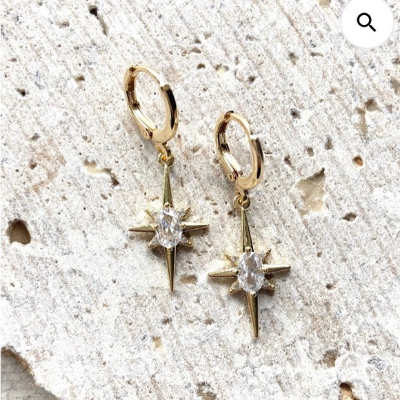 NWT VB&Co Artisan Made Gold & Crystal Drop Star Burst Earrings - Picture 1 of 3